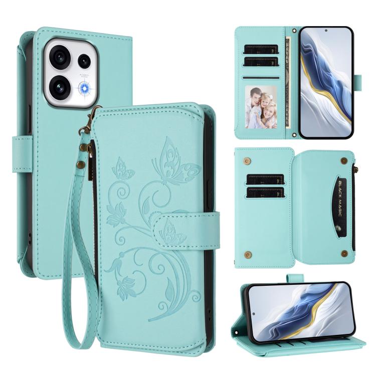 Butterfly Love Flower Multi-card Zipper Wallet Leather Phone Case, For OPPO Reno16 F 5G / FS 5G, For OPPO Reno16 Pro 5G Global, For OPPO Find X9s Pro 5G, For OPPO Find X9 Ultra, For OPPO Find X9, For OPPO A6 GT 5G, For OPPO Find X9 Pro, For OPPO K13 In...