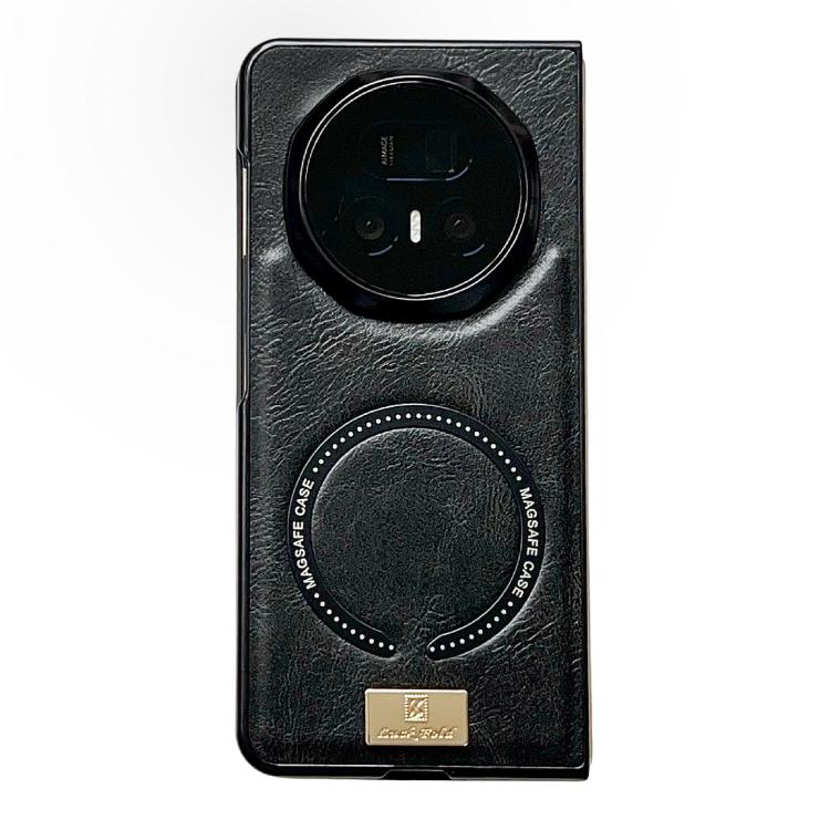 Crazy Horse patterned MagSafe phone case, black leather-look with camera cutout and ring