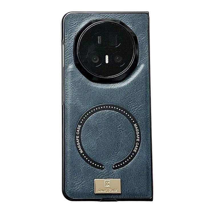 Crazy Horse patterned MagSafe phone case, blue leather-look with camera cutout and ring