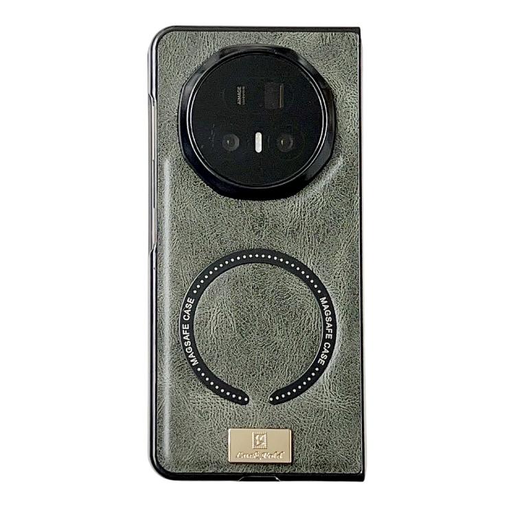 Crazy Horse patterned MagSafe phone case, olive green leather-look with camera cutout and ring