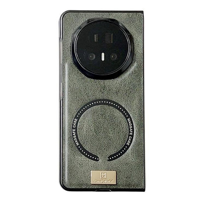 Crazy Horse patterned MagSafe phone case, olive green leather-look with camera cutout and ring