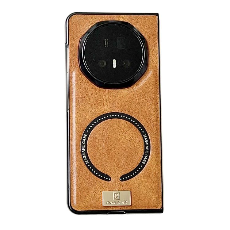 Crazy Horse patterned MagSafe phone case, tan leather-look with camera cutout and ring