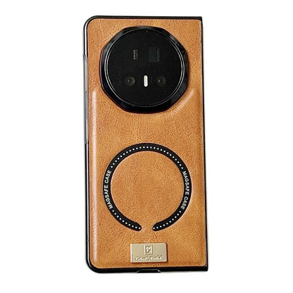 Crazy Horse patterned MagSafe phone case, tan leather-look with camera cutout and ring