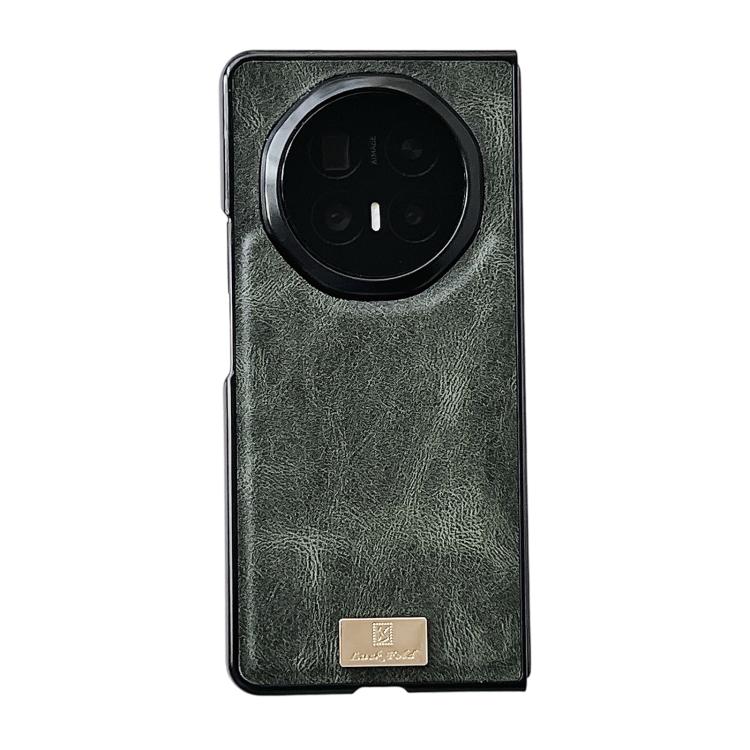Dark green crazy horse texture PU phone case with large circular camera cutout and logo patch