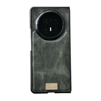 Dark green crazy horse texture PU phone case with large circular camera cutout and logo patch