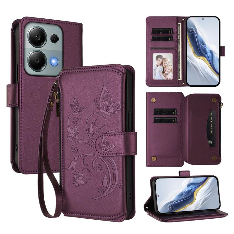 Butterfly Love Flower Multi-card Zipper Wallet Leather Phone Case, For Redmi 13 4G / 5G / 13x / Poco M6 4G, For Redmi A5 4G 173.3mm, For Redmi Note 14S 4G / Note 13 Pro 4G, For Redmi Note 14 4G 164.84mm, For Redmi Note 14 Pro 5G / Note 14 Pro+ 5G      ...