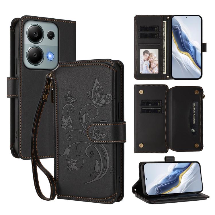 Butterfly Love Flower Multi-card Zipper Wallet Leather Phone Case, For Redmi 13 4G / 5G / 13x / Poco M6 4G, For Redmi A5 4G 173.3mm, For Redmi Note 14S 4G / Note 13 Pro 4G, For Redmi Note 14 4G 164.84mm, For Redmi Note 14 Pro 5G / Note 14 Pro+ 5G      ...