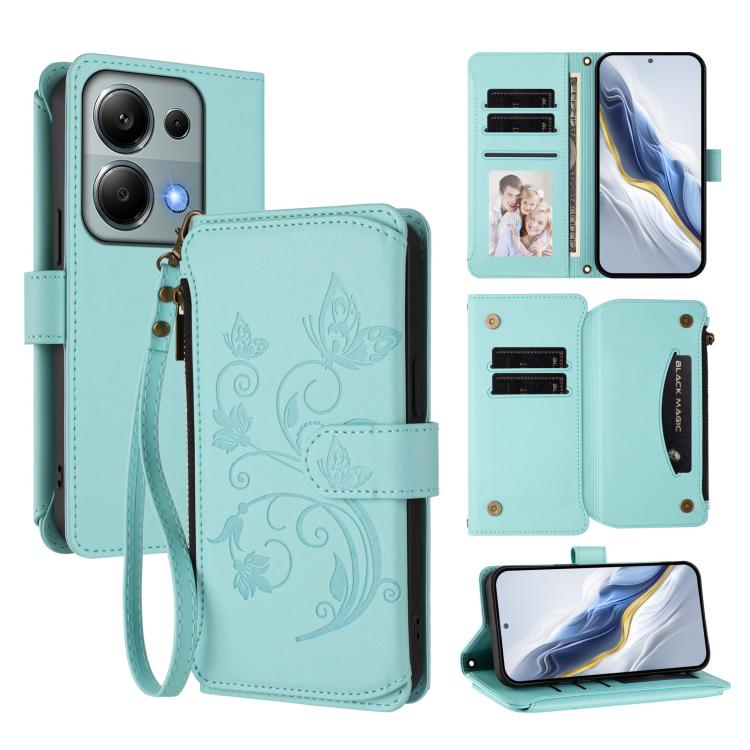 Butterfly Love Flower Multi-card Zipper Wallet Leather Phone Case, For Redmi 13 4G / 5G / 13x / Poco M6 4G, For Redmi A5 4G 173.3mm, For Redmi Note 14S 4G / Note 13 Pro 4G, For Redmi Note 14 4G 164.84mm, For Redmi Note 14 Pro 5G / Note 14 Pro+ 5G      ...