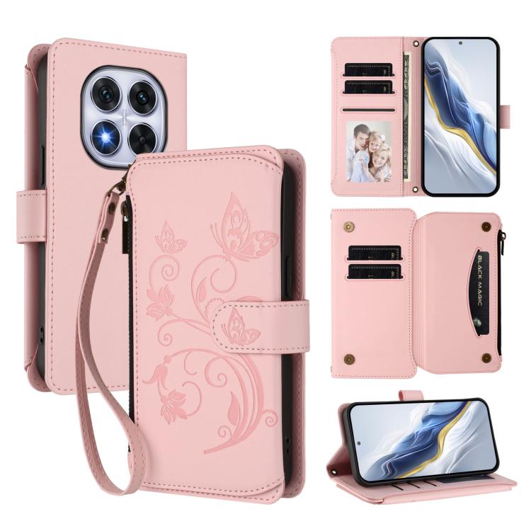 Butterfly Love Flower Multi-card Zipper Wallet Leather Phone Case, For Redmi 13 4G / 5G / 13x / Poco M6 4G, For Redmi A5 4G 173.3mm, For Redmi Note 14S 4G / Note 13 Pro 4G, For Redmi Note 14 4G 164.84mm, For Redmi Note 14 Pro 5G / Note 14 Pro+ 5G      ...
