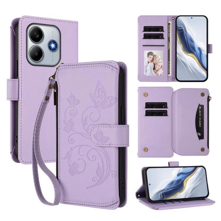 Butterfly Love Flower Multi-card Zipper Wallet Leather Phone Case, For Redmi 13 4G / 5G / 13x / Poco M6 4G, For Redmi A5 4G 173.3mm, For Redmi Note 14S 4G / Note 13 Pro 4G, For Redmi Note 14 4G 164.84mm, For Redmi Note 14 Pro 5G / Note 14 Pro+ 5G      ...