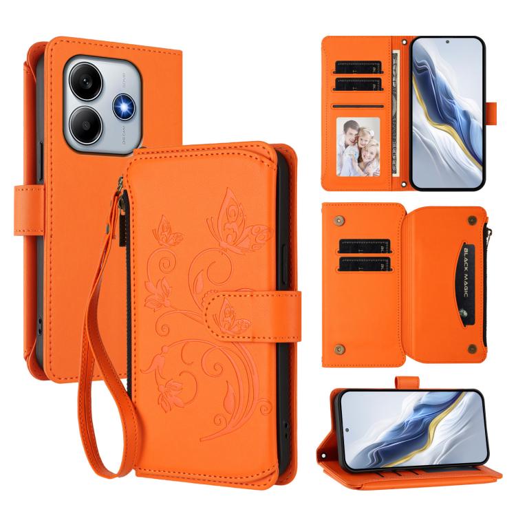 Butterfly Love Flower Multi-card Zipper Wallet Leather Phone Case, For Redmi 13 4G / 5G / 13x / Poco M6 4G, For Redmi A5 4G 173.3mm, For Redmi Note 14S 4G / Note 13 Pro 4G, For Redmi Note 14 4G 164.84mm, For Redmi Note 14 Pro 5G / Note 14 Pro+ 5G      ...