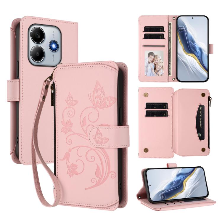 Butterfly Love Flower Multi-card Zipper Wallet Leather Phone Case, For Redmi 13 4G / 5G / 13x / Poco M6 4G, For Redmi A5 4G 173.3mm, For Redmi Note 14S 4G / Note 13 Pro 4G, For Redmi Note 14 4G 164.84mm, For Redmi Note 14 Pro 5G / Note 14 Pro+ 5G      ...