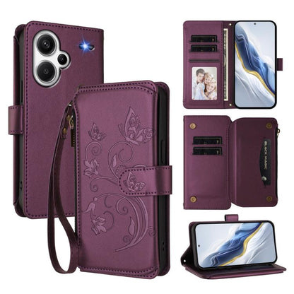 Butterfly Love Flower Multi-card Zipper Wallet Leather Phone Case, For Redmi 13C 4G / 5G / Poco C65, For Redmi Note 13 4G, For Redmi Note 13 Pro 5G / Poco X6, For Redmi Note 13 5G, For Redmi Note 13 Pro+, For Redmi 12 4G / 5G / Note 12R                ...