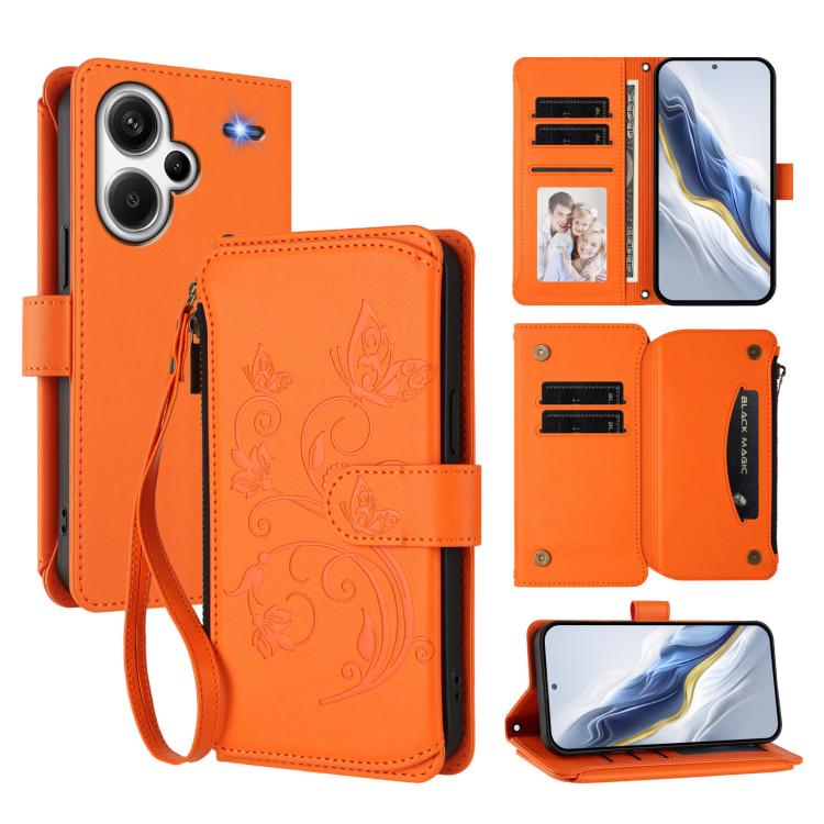 Butterfly Love Flower Multi-card Zipper Wallet Leather Phone Case, For Redmi 13C 4G / 5G / Poco C65, For Redmi Note 13 4G, For Redmi Note 13 Pro 5G / Poco X6, For Redmi Note 13 5G, For Redmi Note 13 Pro+, For Redmi 12 4G / 5G / Note 12R                ...