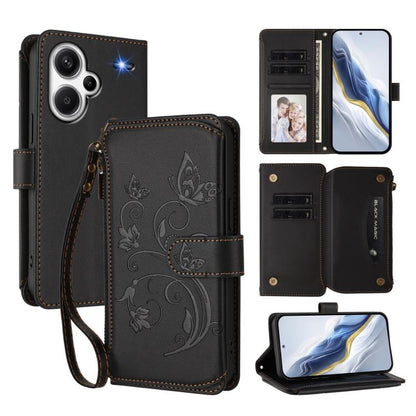 Butterfly Love Flower Multi-card Zipper Wallet Leather Phone Case, For Redmi 13C 4G / 5G / Poco C65, For Redmi Note 13 4G, For Redmi Note 13 Pro 5G / Poco X6, For Redmi Note 13 5G, For Redmi Note 13 Pro+, For Redmi 12 4G / 5G / Note 12R                ...