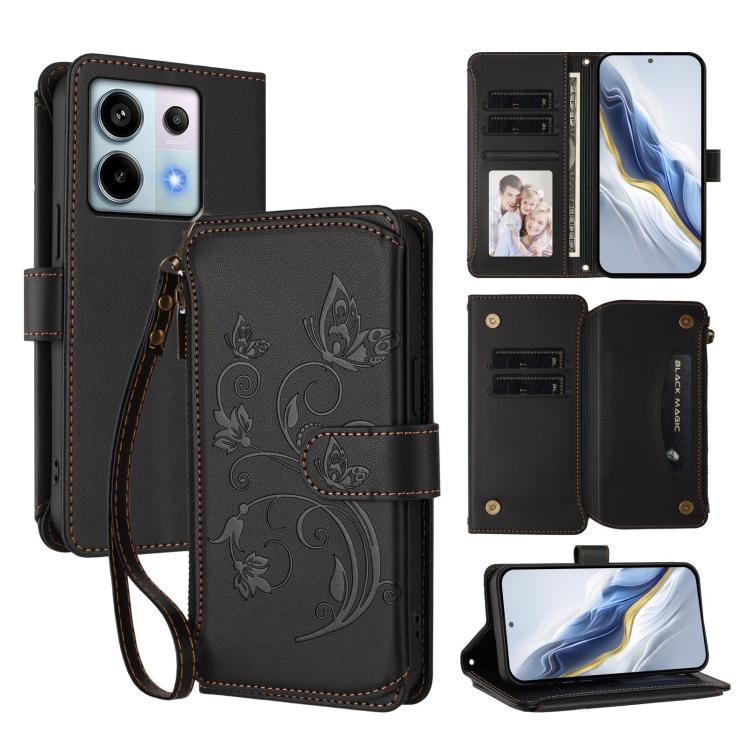 Butterfly Love Flower Multi-card Zipper Wallet Leather Phone Case, For Redmi 13C 4G / 5G / Poco C65, For Redmi Note 13 4G, For Redmi Note 13 Pro 5G / Poco X6, For Redmi Note 13 5G, For Redmi Note 13 Pro+, For Redmi 12 4G / 5G / Note 12R                ...
