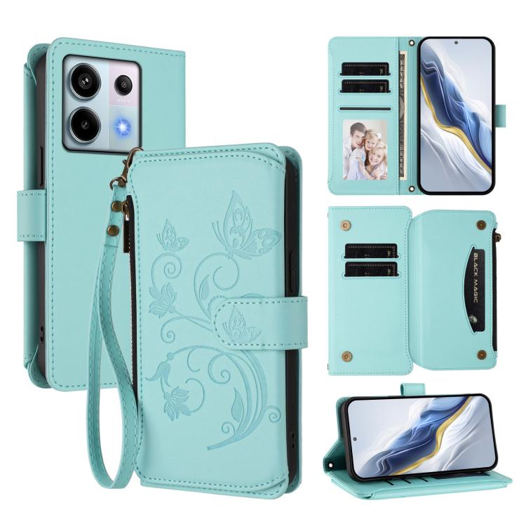 Butterfly Love Flower Multi-card Zipper Wallet Leather Phone Case, For Redmi 13C 4G / 5G / Poco C65, For Redmi Note 13 4G, For Redmi Note 13 Pro 5G / Poco X6, For Redmi Note 13 5G, For Redmi Note 13 Pro+, For Redmi 12 4G / 5G / Note 12R                ...