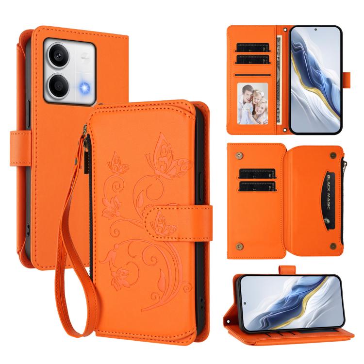 Butterfly Love Flower Multi-card Zipper Wallet Leather Phone Case, For Redmi 13C 4G / 5G / Poco C65, For Redmi Note 13 4G, For Redmi Note 13 Pro 5G / Poco X6, For Redmi Note 13 5G, For Redmi Note 13 Pro+, For Redmi 12 4G / 5G / Note 12R                ...
