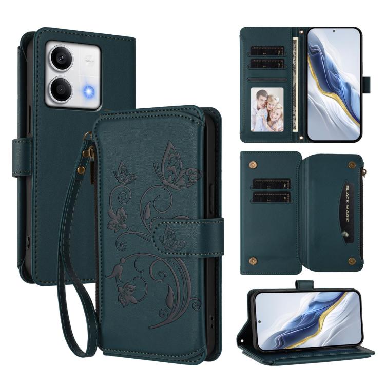 Butterfly Love Flower Multi-card Zipper Wallet Leather Phone Case, For Redmi 13C 4G / 5G / Poco C65, For Redmi Note 13 4G, For Redmi Note 13 Pro 5G / Poco X6, For Redmi Note 13 5G, For Redmi Note 13 Pro+, For Redmi 12 4G / 5G / Note 12R                ...