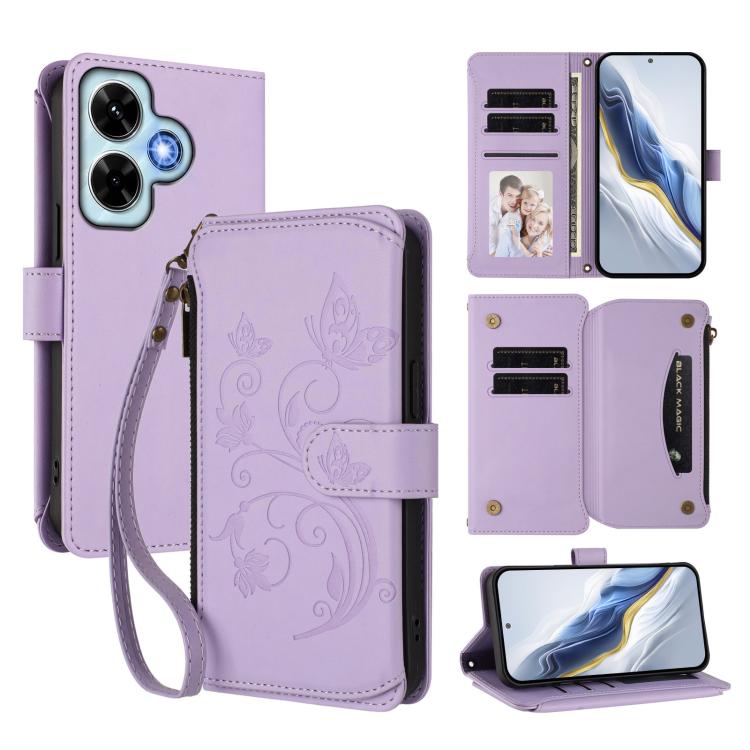 Butterfly Love Flower Multi-card Zipper Wallet Leather Phone Case, For Redmi 13C 4G / 5G / Poco C65, For Redmi Note 13 4G, For Redmi Note 13 Pro 5G / Poco X6, For Redmi Note 13 5G, For Redmi Note 13 Pro+, For Redmi 12 4G / 5G / Note 12R                ...