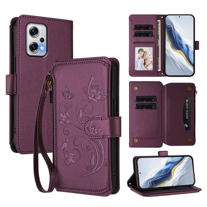 Butterfly Love Flower Multi-card Zipper Wallet Leather Phone Case, For Redmi 13C 4G / 5G / Poco C65, For Redmi Note 13 4G, For Redmi Note 13 Pro 5G / Poco X6, For Redmi Note 13 5G, For Redmi Note 13 Pro+, For Redmi 12 4G / 5G / Note 12R                ...