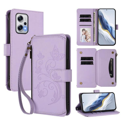 Butterfly Love Flower Multi-card Zipper Wallet Leather Phone Case, For Redmi 13C 4G / 5G / Poco C65, For Redmi Note 13 4G, For Redmi Note 13 Pro 5G / Poco X6, For Redmi Note 13 5G, For Redmi Note 13 Pro+, For Redmi 12 4G / 5G / Note 12R                ...