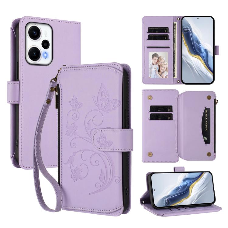Butterfly Love Flower Multi-card Zipper Wallet Leather Phone Case, For Redmi 13C 4G / 5G / Poco C65, For Redmi Note 13 4G, For Redmi Note 13 Pro 5G / Poco X6, For Redmi Note 13 5G, For Redmi Note 13 Pro+, For Redmi 12 4G / 5G / Note 12R                ...