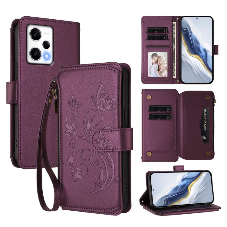 Butterfly Love Flower Multi-card Zipper Wallet Leather Phone Case, For Redmi Note 12 Pro 4G / Note 11 Pro 5G, For Redmi Note 12 4G Global, For Redmi A1 / Redmi A2, For Redmi 11A / Poco C55, For Redmi Note 12 Pro+ Global                                 ...
