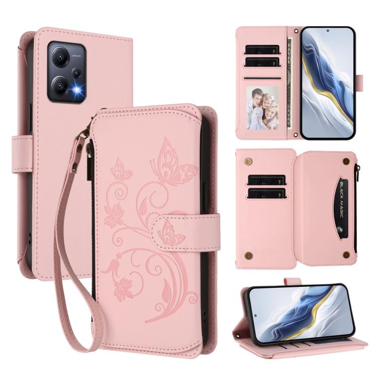 Butterfly Love Flower Multi-card Zipper Wallet Leather Phone Case, For Redmi Note 12 Pro 4G / Note 11 Pro 5G, For Redmi Note 12 4G Global, For Redmi A1 / Redmi A2, For Redmi 11A / Poco C55, For Redmi Note 12 Pro+ Global                                 ...