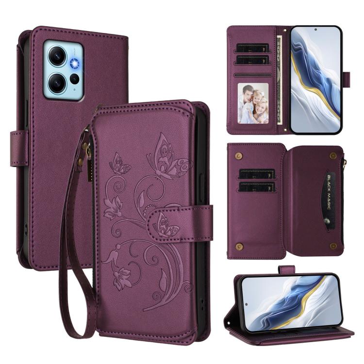 Butterfly Love Flower Multi-card Zipper Wallet Leather Phone Case, For Redmi Note 12 Pro 4G / Note 11 Pro 5G, For Redmi Note 12 4G Global, For Redmi A1 / Redmi A2, For Redmi 11A / Poco C55, For Redmi Note 12 Pro+ Global                                 ...