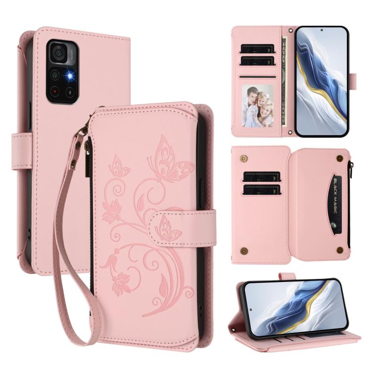 Butterfly Love Flower Multi-card Zipper Wallet Leather Phone Case, For Redmi Note 12 Pro 4G / Note 11 Pro 5G, For Redmi Note 12 4G Global, For Redmi A1 / Redmi A2, For Redmi 11A / Poco C55, For Redmi Note 12 Pro+ Global                                 ...