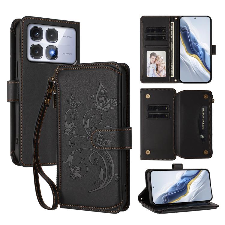 Butterfly Love Flower Multi-card Zipper Wallet Leather Phone Case, For Redmi 13 4G / 5G / 13x / Poco M6 4G, For Redmi A5 4G 173.3mm, For Redmi Note 14S 4G / Note 13 Pro 4G, For Redmi Note 14 4G 164.84mm, For Redmi Note 14 Pro 5G / Note 14 Pro+ 5G      ...