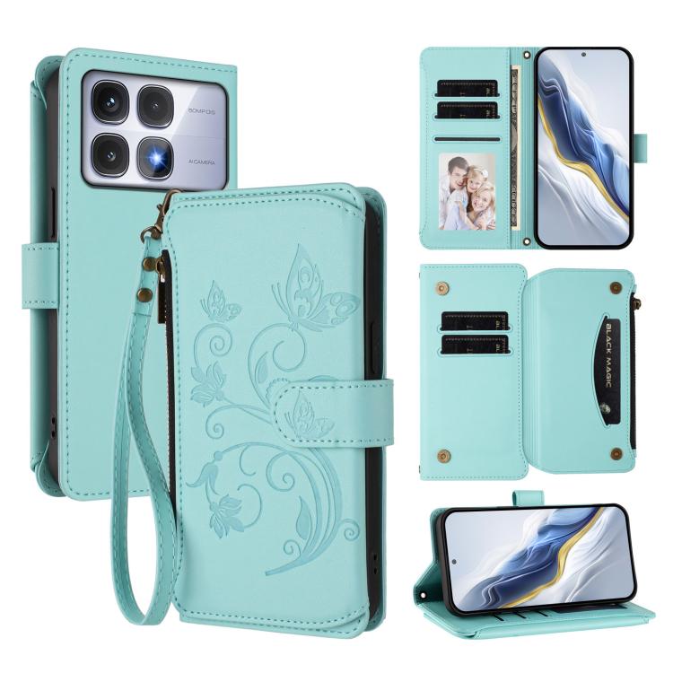 Butterfly Love Flower Multi-card Zipper Wallet Leather Phone Case, For Redmi 13 4G / 5G / 13x / Poco M6 4G, For Redmi A5 4G 173.3mm, For Redmi Note 14S 4G / Note 13 Pro 4G, For Redmi Note 14 4G 164.84mm, For Redmi Note 14 Pro 5G / Note 14 Pro+ 5G      ...