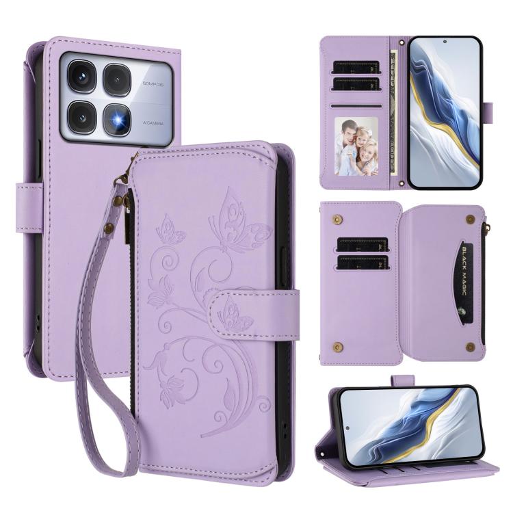Butterfly Love Flower Multi-card Zipper Wallet Leather Phone Case, For Redmi 13 4G / 5G / 13x / Poco M6 4G, For Redmi A5 4G 173.3mm, For Redmi Note 14S 4G / Note 13 Pro 4G, For Redmi Note 14 4G 164.84mm, For Redmi Note 14 Pro 5G / Note 14 Pro+ 5G      ...