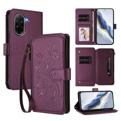 Butterfly Love Flower Multi-card Zipper Wallet Leather Phone Case, For Redmi 13 4G / 5G / 13x / Poco M6 4G, For Redmi A5 4G 173.3mm, For Redmi Note 14S 4G / Note 13 Pro 4G, For Redmi Note 14 4G 164.84mm, For Redmi Note 14 Pro 5G / Note 14 Pro+ 5G      ...