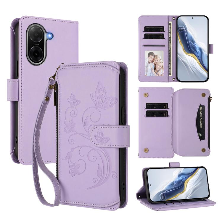Butterfly Love Flower Multi-card Zipper Wallet Leather Phone Case, For Redmi 13 4G / 5G / 13x / Poco M6 4G, For Redmi A5 4G 173.3mm, For Redmi Note 14S 4G / Note 13 Pro 4G, For Redmi Note 14 4G 164.84mm, For Redmi Note 14 Pro 5G / Note 14 Pro+ 5G      ...