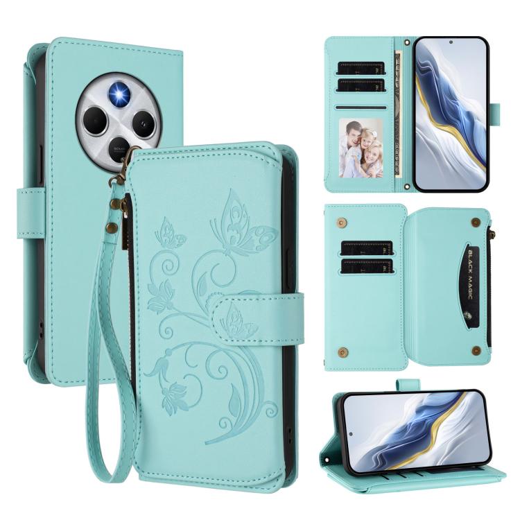 Butterfly Love Flower Multi-card Zipper Wallet Leather Phone Case, For Redmi 13 4G / 5G / 13x / Poco M6 4G, For Redmi A5 4G 173.3mm, For Redmi Note 14S 4G / Note 13 Pro 4G, For Redmi Note 14 4G 164.84mm, For Redmi Note 14 Pro 5G / Note 14 Pro+ 5G      ...