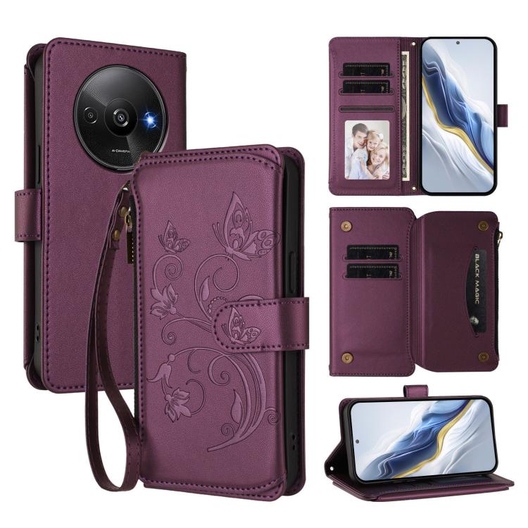 Butterfly Love Flower Multi-card Zipper Wallet Leather Phone Case, For Redmi 13 4G / 5G / 13x / Poco M6 4G, For Redmi A5 4G 173.3mm, For Redmi Note 14S 4G / Note 13 Pro 4G, For Redmi Note 14 4G 164.84mm, For Redmi Note 14 Pro 5G / Note 14 Pro+ 5G      ...