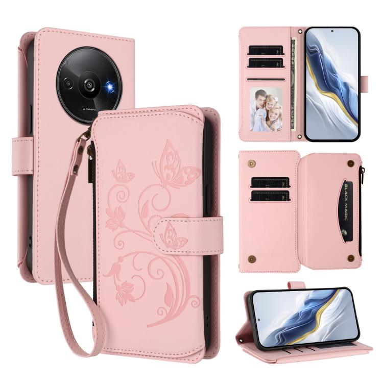Butterfly Love Flower Multi-card Zipper Wallet Leather Phone Case, For Redmi 13 4G / 5G / 13x / Poco M6 4G, For Redmi A5 4G 173.3mm, For Redmi Note 14S 4G / Note 13 Pro 4G, For Redmi Note 14 4G 164.84mm, For Redmi Note 14 Pro 5G / Note 14 Pro+ 5G      ...