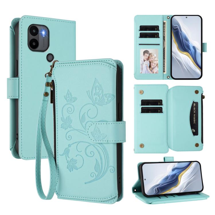 Butterfly Love Flower Multi-card Zipper Wallet Leather Phone Case, For Redmi 13C 4G / 5G / Poco C65, For Redmi Note 13 4G, For Redmi Note 13 Pro 5G / Poco X6, For Redmi Note 13 5G, For Redmi Note 13 Pro+, For Redmi 12 4G / 5G / Note 12R                ...