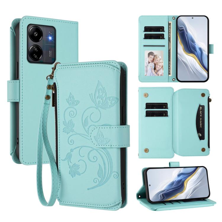 Butterfly Love Flower Multi-card Zipper Wallet Leather Phone Case, For Redmi 13C 4G / 5G / Poco C65, For Redmi Note 13 4G, For Redmi Note 13 Pro 5G / Poco X6, For Redmi Note 13 5G, For Redmi Note 13 Pro+, For Redmi 12 4G / 5G / Note 12R                ...