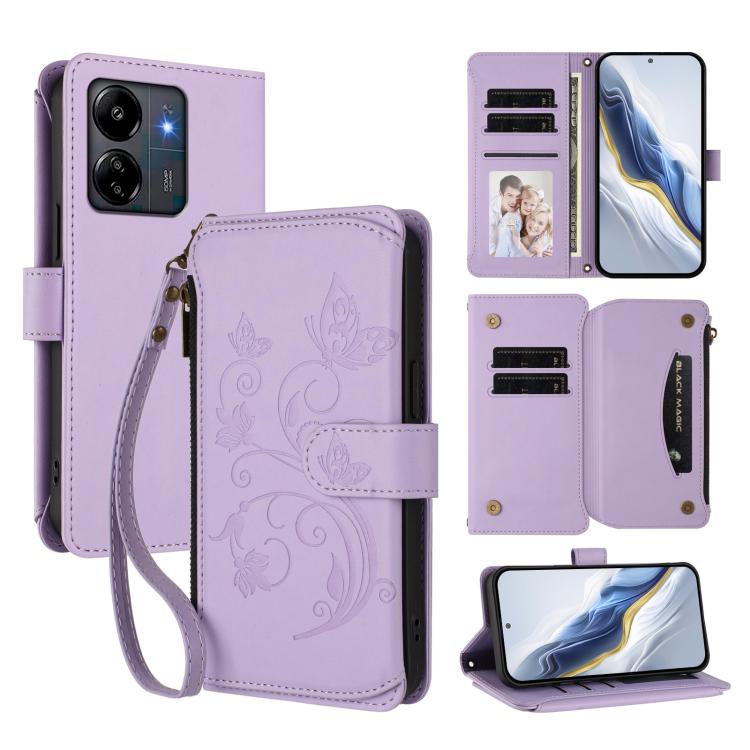 Butterfly Love Flower Multi-card Zipper Wallet Leather Phone Case, For Redmi 13C 4G / 5G / Poco C65, For Redmi Note 13 4G, For Redmi Note 13 Pro 5G / Poco X6, For Redmi Note 13 5G, For Redmi Note 13 Pro+, For Redmi 12 4G / 5G / Note 12R                ...