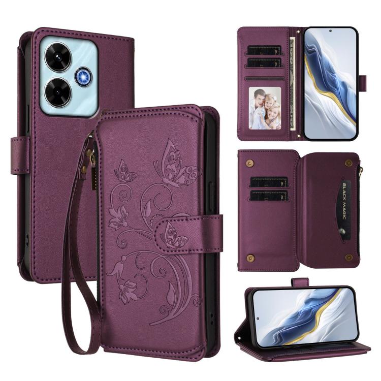 Butterfly Love Flower Multi-card Zipper Wallet Leather Phone Case, For Redmi 13 4G / 5G / 13x / Poco M6 4G, For Redmi A5 4G 173.3mm, For Redmi Note 14S 4G / Note 13 Pro 4G, For Redmi Note 14 4G 164.84mm, For Redmi Note 14 Pro 5G / Note 14 Pro+ 5G      ...