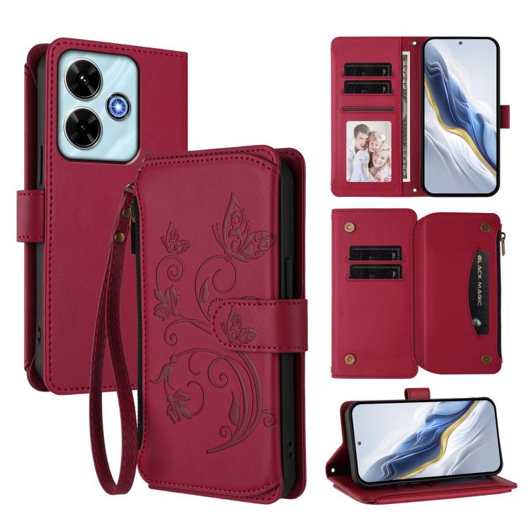 Butterfly Love Flower Multi-card Zipper Wallet Leather Phone Case, For Redmi 13 4G / 5G / 13x / Poco M6 4G, For Redmi A5 4G 173.3mm, For Redmi Note 14S 4G / Note 13 Pro 4G, For Redmi Note 14 4G 164.84mm, For Redmi Note 14 Pro 5G / Note 14 Pro+ 5G      ...