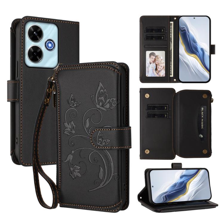 Butterfly Love Flower Multi-card Zipper Wallet Leather Phone Case, For Redmi 13 4G / 5G / 13x / Poco M6 4G, For Redmi A5 4G 173.3mm, For Redmi Note 14S 4G / Note 13 Pro 4G, For Redmi Note 14 4G 164.84mm, For Redmi Note 14 Pro 5G / Note 14 Pro+ 5G      ...
