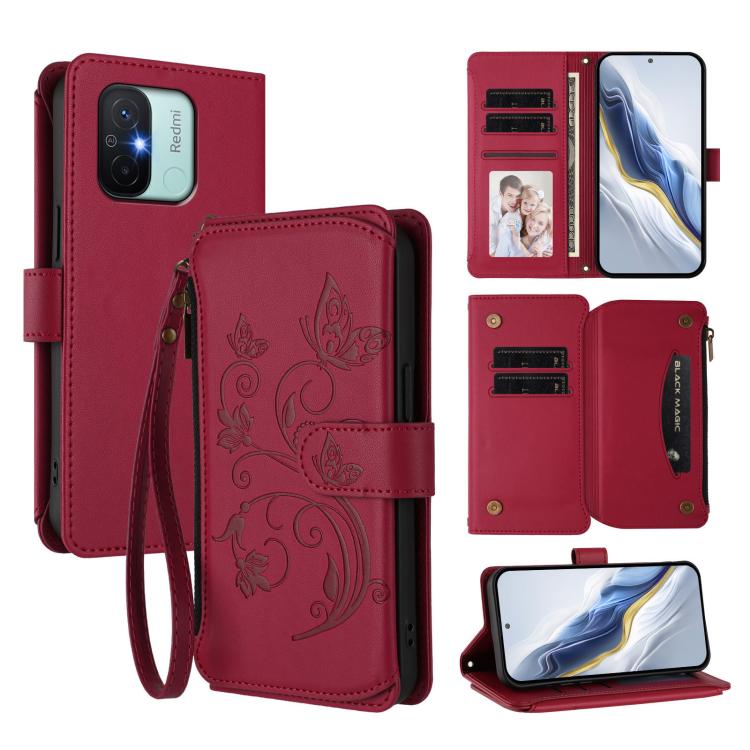 Butterfly Love Flower Multi-card Zipper Wallet Leather Phone Case, For Redmi Note 12 Pro 4G / Note 11 Pro 5G, For Redmi Note 12 4G Global, For Redmi A1 / Redmi A2, For Redmi 11A / Poco C55, For Redmi Note 12 Pro+ Global                                 ...