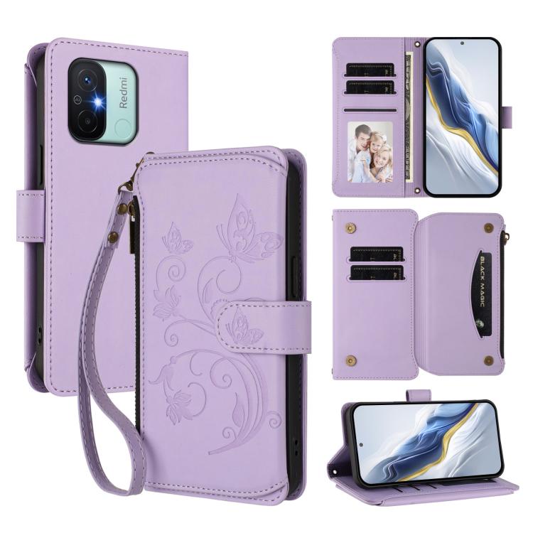 Butterfly Love Flower Multi-card Zipper Wallet Leather Phone Case, For Redmi Note 12 Pro 4G / Note 11 Pro 5G, For Redmi Note 12 4G Global, For Redmi A1 / Redmi A2, For Redmi 11A / Poco C55, For Redmi Note 12 Pro+ Global                                 ...