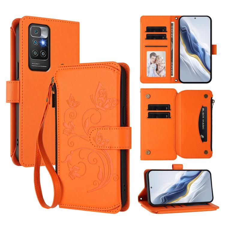 Butterfly Love Flower Multi-card Zipper Wallet Leather Phone Case, For Redmi 10 2022