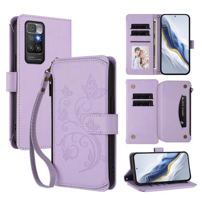 Butterfly Love Flower Multi-card Zipper Wallet Leather Phone Case, For Redmi 10 2022