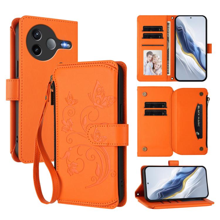 Butterfly Love Flower Multi-card Zipper Wallet Leather Phone Case, For Xiaomi 17 Max 5G, For Xiaomi 17T Pro 5G, For Xiaomi Poco M7 4G 169mm, For Xiaomi 15T Pro 5G, For Xiaomi 15T 5G, For Xiaomi Poco F7 Ultra / Redmi K80 Pro                             ...